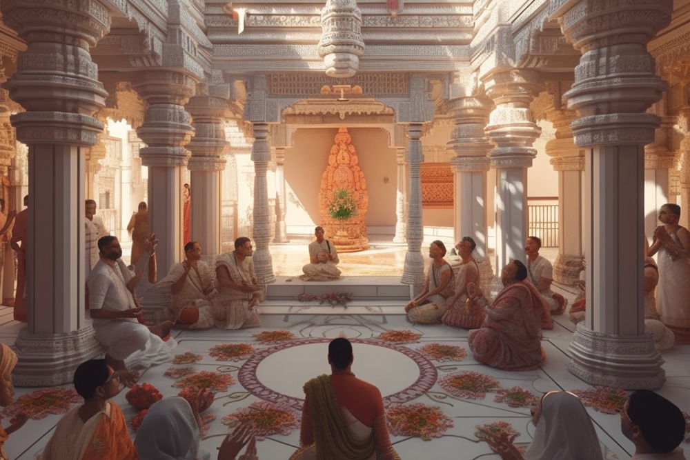 Jains performing a ritual during Paryushana